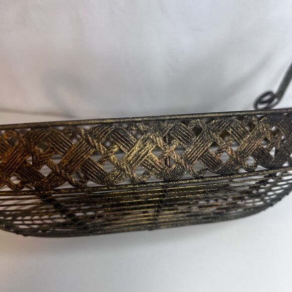 Metal Oval Shaped Bread Fruit Basket Sourdough MCM w/ Handles Decorative - Picture 6 of 7